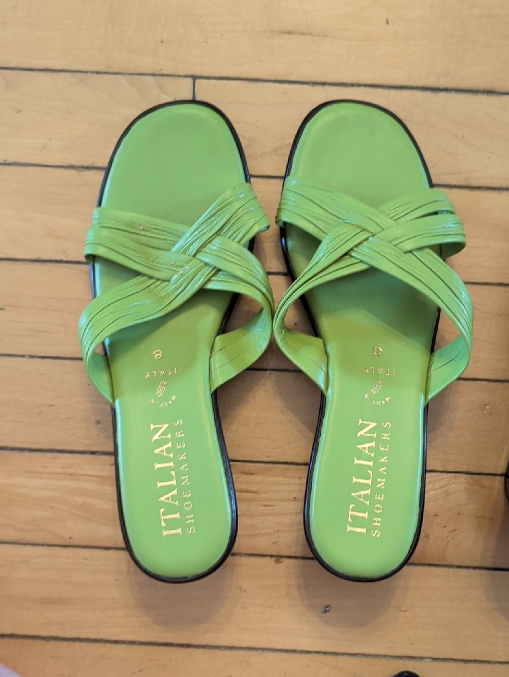 Italian Shoemakers Bright Green Crisscross Slide Sandals